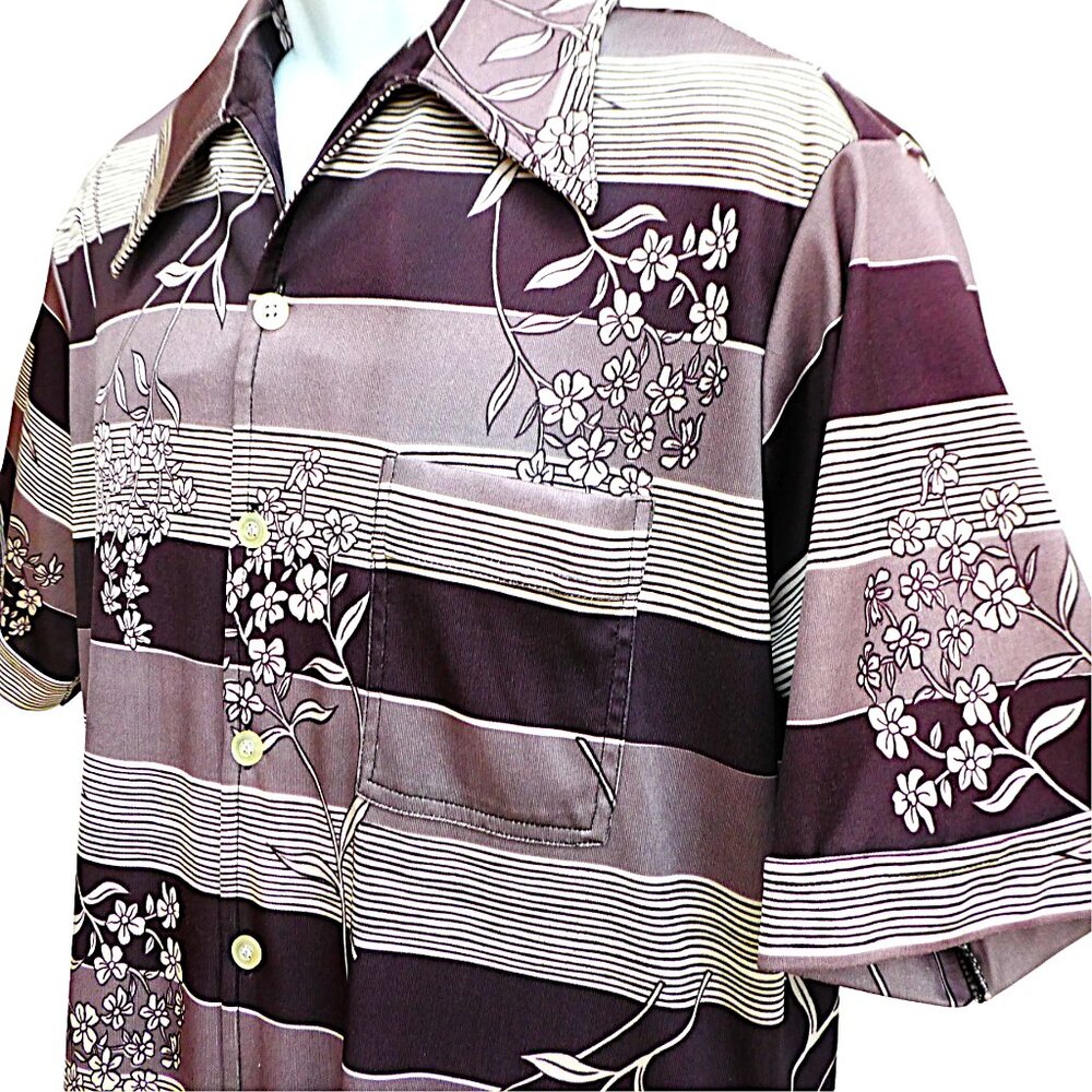 Vintage 70s Disco Shirt Joel California Dagger Collar Floral Geo Short Sleeve L